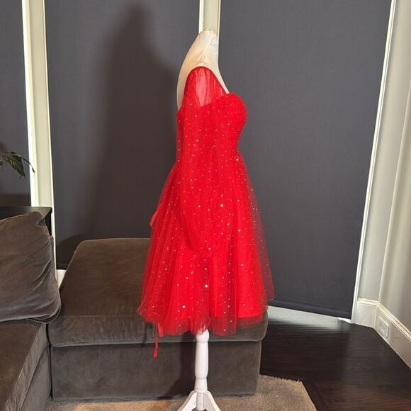 Women’s Red Short Stars & Moons Party Homecoming Dress Corset Back Size 0 NEW - Picture 4 of 13